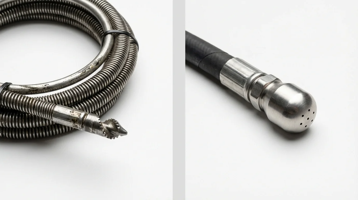 Drain snake cable and hydro jetting nozzle used for drain cleaning in Jackson, KY