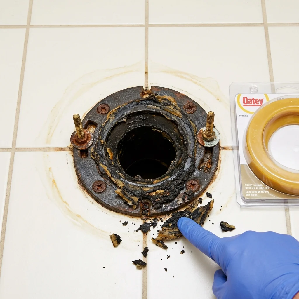 Failed wax ring showing water seepage at the base of a toilet in a Jackson, KY home